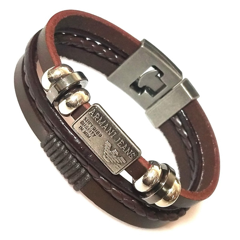 New 2021 High Quality Lucky Vintage Men's Leather Bracelet Black/Brown Charm Multilayer Braided Women Pulseira Masculina