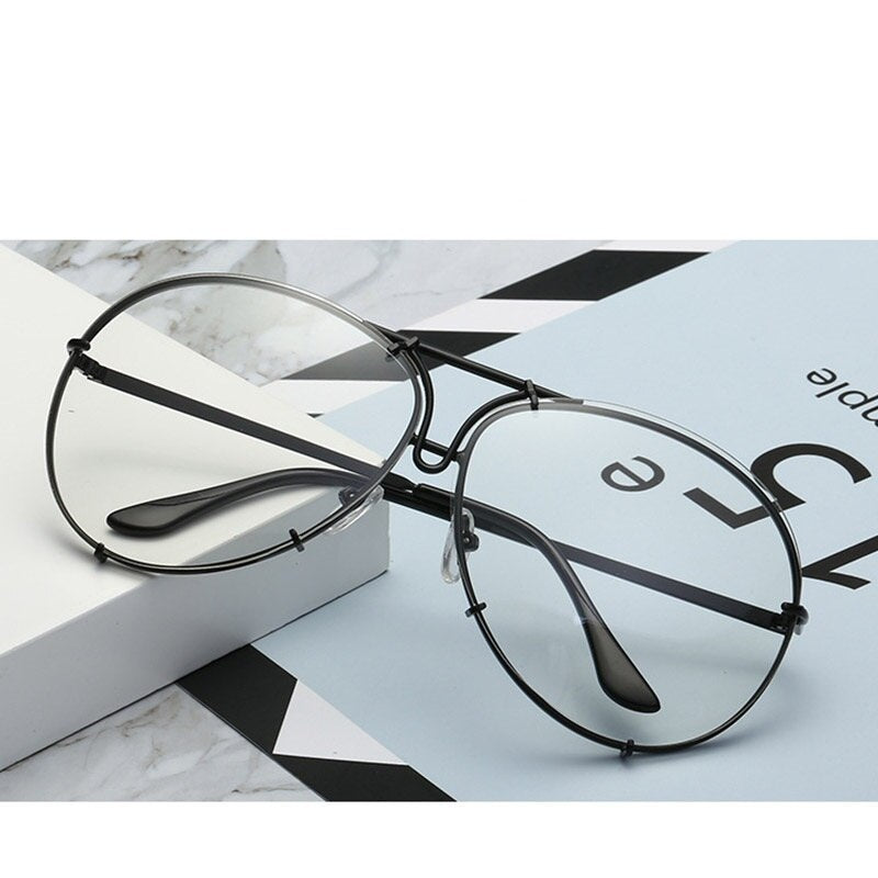 Unique Vintage Eyeglasses Transparent Glasses Women Rimless Glasses Oversized Clear Shades lunettes Sunglasses Female