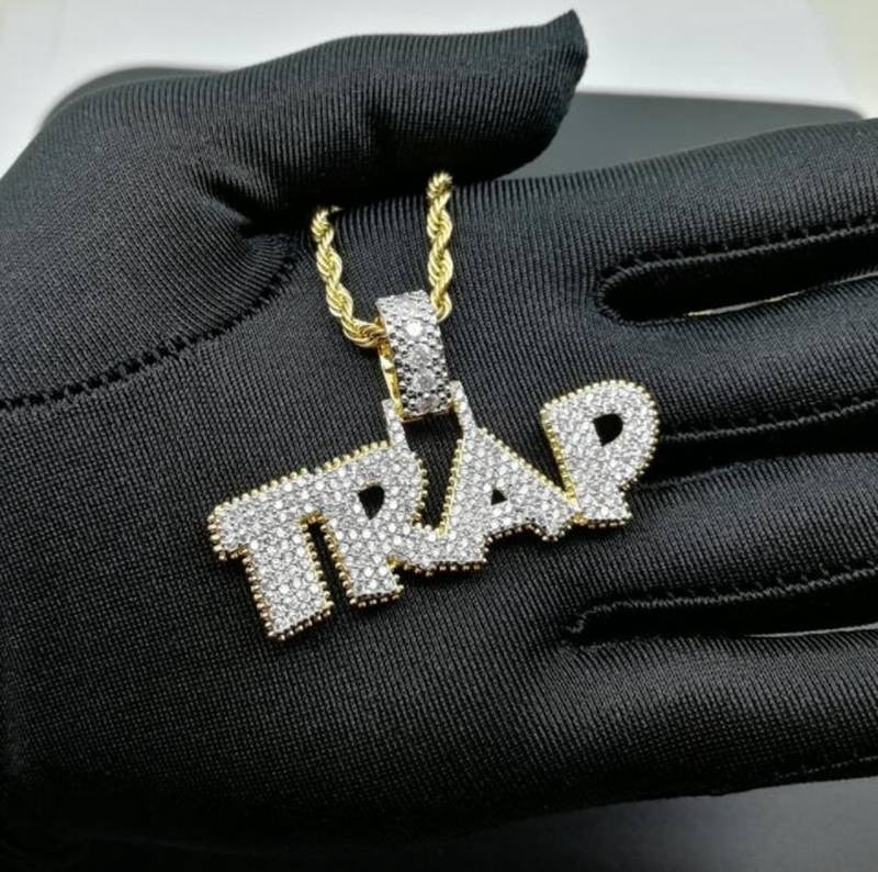 Ice Out Chain Necklace Trap Design Letter Pendant Personality Trend Fashion Hip Hop Necklace