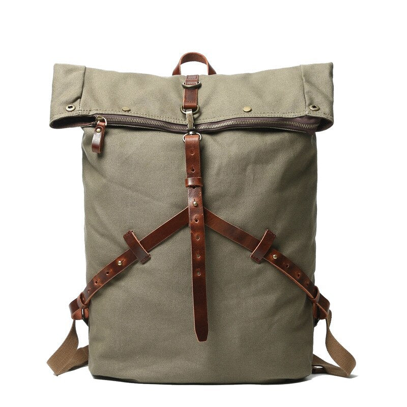 Personalized  men and women backpack large capacity business travel school bag canvas leather cross-shaped mountaineering bag