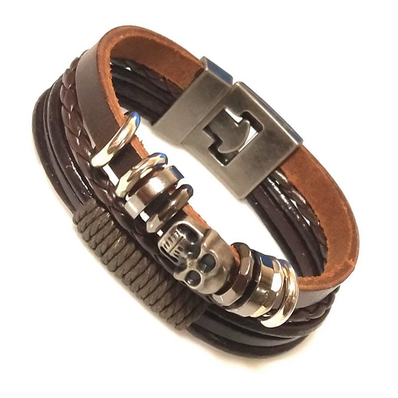 New 2021 High Quality Lucky Vintage Men's Leather Bracelet Black/Brown Charm Multilayer Braided Women Pulseira Masculina