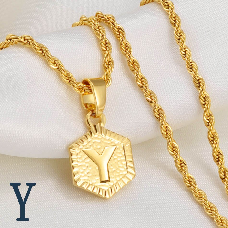 Anniyo A-Z Letters Necklaces Women Men English Initial Alphabet Charm Pendant Rope Chain Jewelry African Wedding Gift #114006B