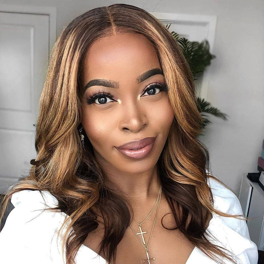 30 Inch Body Wave Wig For Black Women 13x1 Ombre Honey Blonde Brown Loose Deep Long Frontal Highlight Lace Front Human Hair Wigs