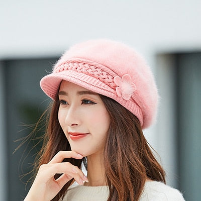 Hot Women Rabbit Fur Knitted Hats Casual Solid Color Autumn girls Winter Hat Female Bonnet Caps Boina Feminino