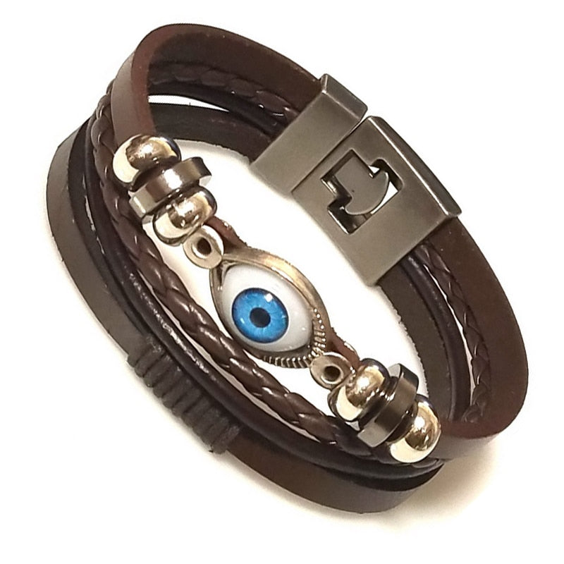 New 2021 High Quality Lucky Vintage Men's Leather Bracelet Black/Brown Charm Multilayer Braided Women Pulseira Masculina