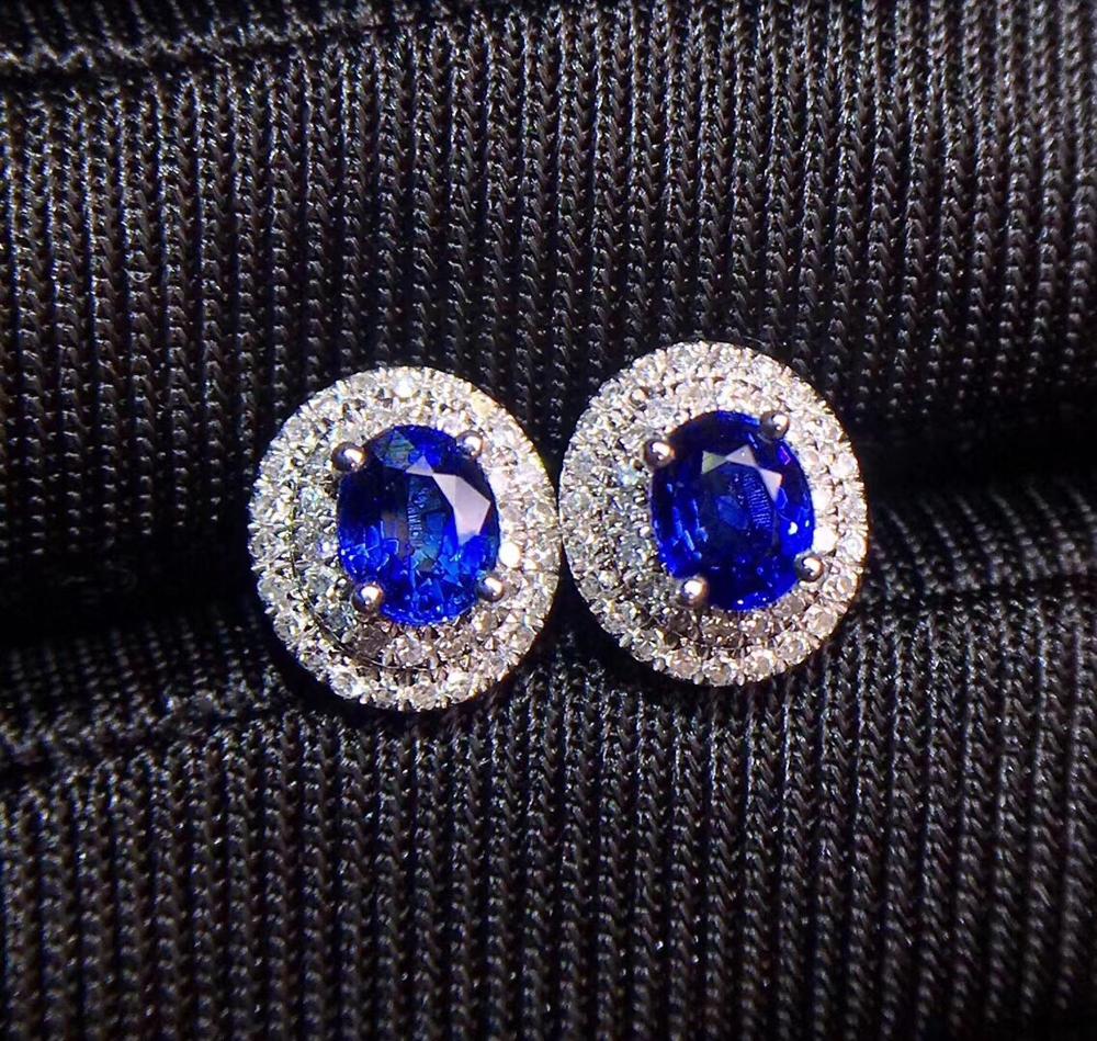 Sapphire Earrings Stud Real Pure 18 K Gold Jewelry 100% Natural Royal Blue Sapphire 0.88ct Gemstones Stud Earrings for Women