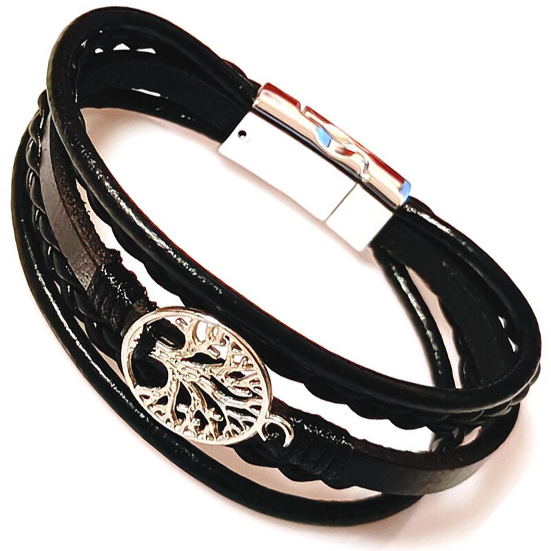 New 2021 High Quality Lucky Vintage Men's Leather Bracelet Black/Brown Charm Multilayer Braided Women Pulseira Masculina