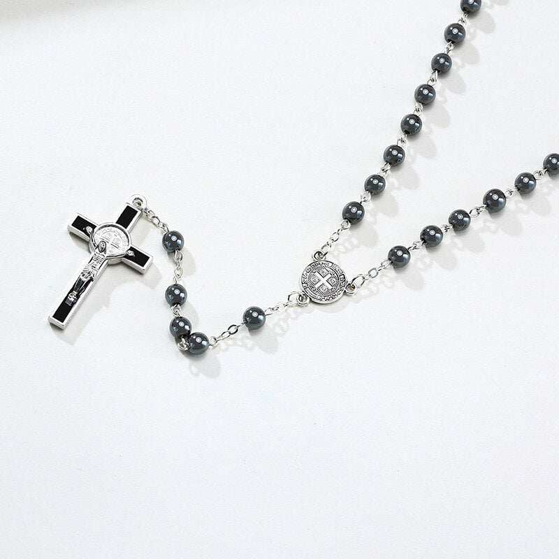 Rosary Beads Sweater Chain Necklace Catholic Cross Pendant For Women Men Rosaries Jewelry