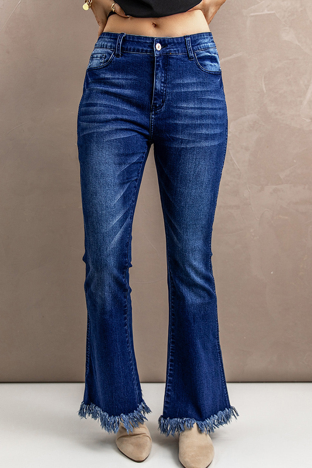 High Waist Raw Edge Flare Jeans