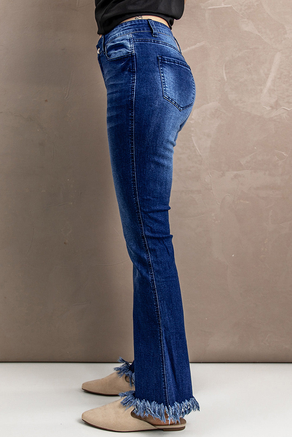 High Waist Raw Edge Flare Jeans