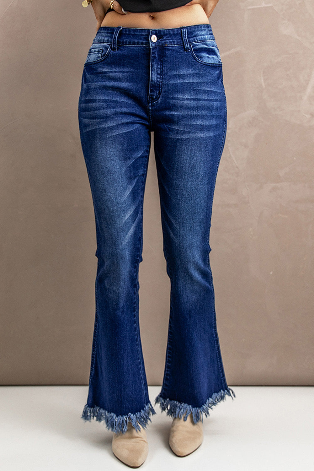 High Waist Raw Edge Flare Jeans