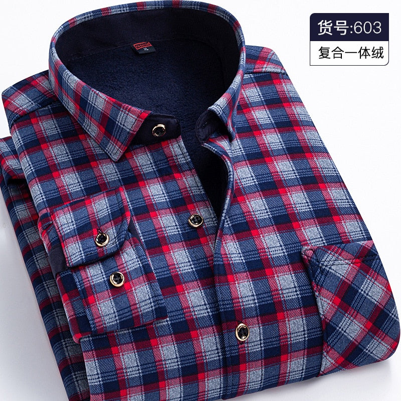 2023 Autumn new style Men&#39;s Fashion Casual Plaid Long Sleeve Shirts winter Men&#39;s Fleece and Thick Warm High Quality Shirt M-5XL