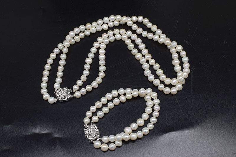 Collier perles de culture diamètre 7/8 mm taille 45 freshwater pearl white near round 7-8mm  necklace 19-21inch nature  wholesale FPPJ