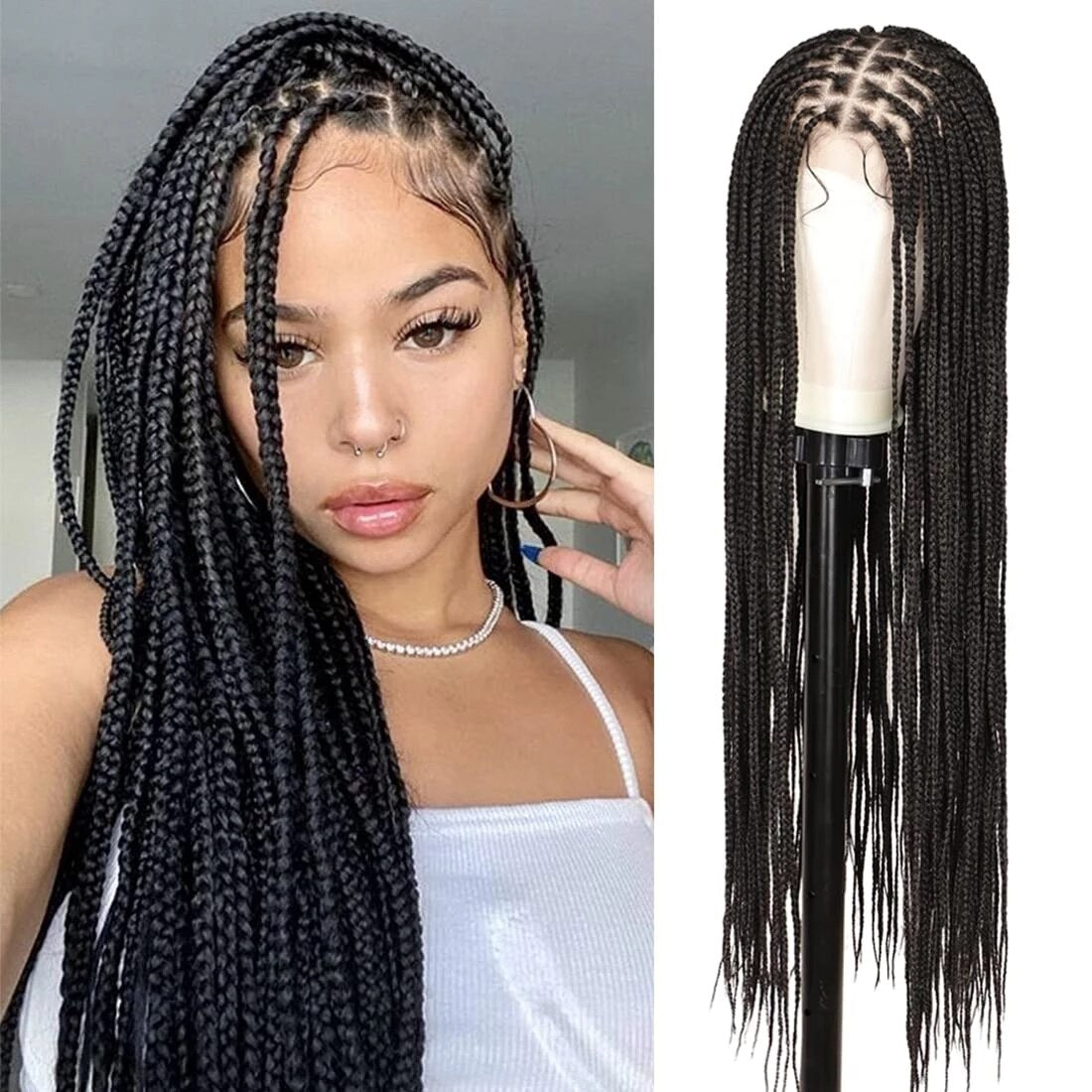 Synthetic Lace Front  Box Braided Wigs  30inch Black Cornrow Twisted Fully Handmade Lightweight For balck women Daily