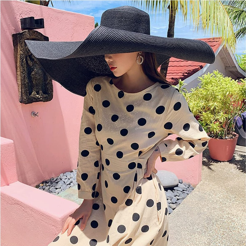 70cm Oversized  Wide Brim Sun Hat Travel  Large UV Protection Beach Straw Hats Women's Summer Floppy Foldable Chapeaux Wholesale