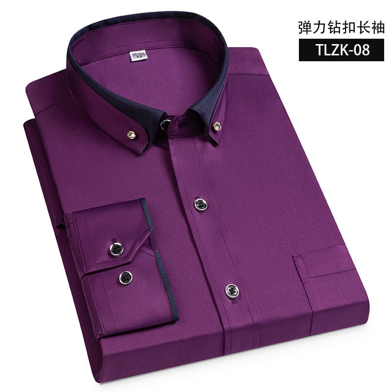 Drill Buckle Anti-wrinkle Social Men Shirts Long Sleeve Slim Fit Business Double Collar Long Sleeve Shirt for Men for Work