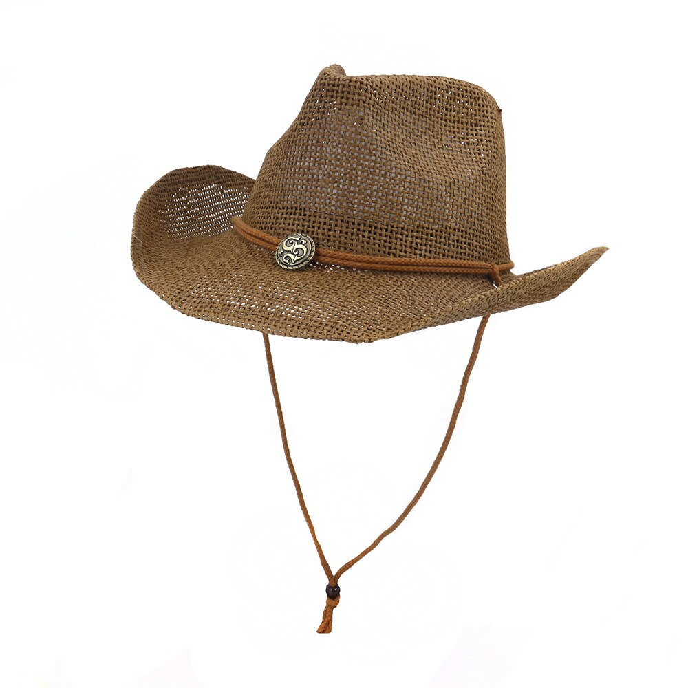 Cowboy hat fashion hollow handmade cowboy straw hat men's summer outdoor travel beach hat unisex solid color western cowboy hat