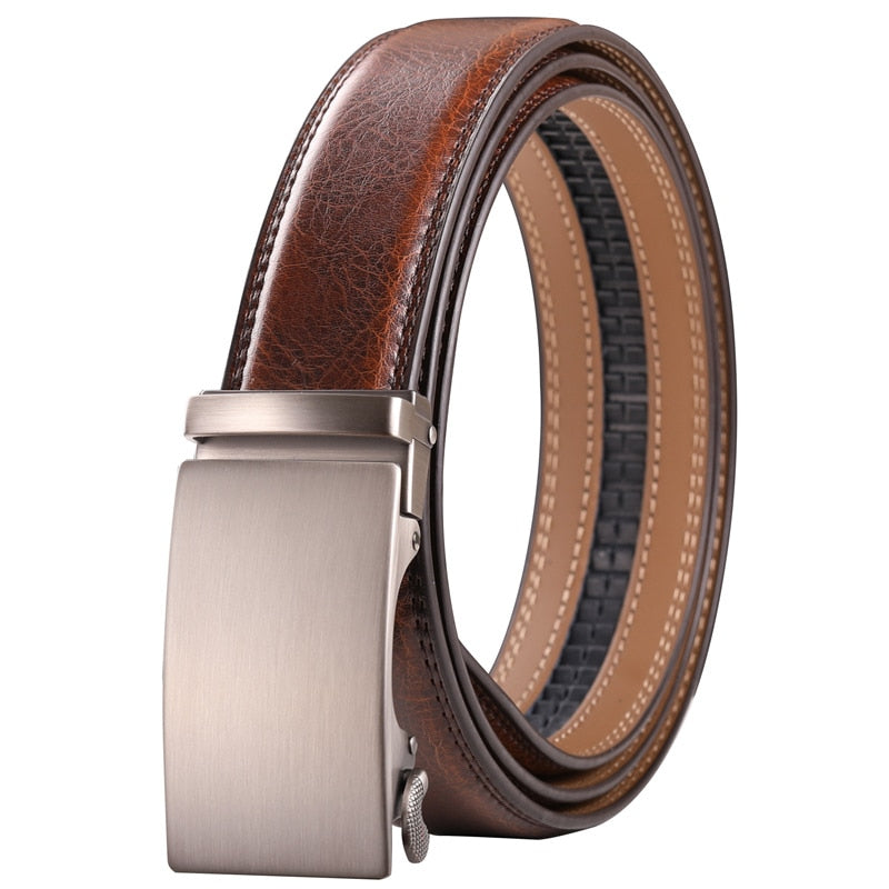 Plyesxale Brown Leather Belt Men 2022 Automatic Buckle Mens Belt For Jeans Vintage Style Mens Belts Luxury Ceinture Homme B9