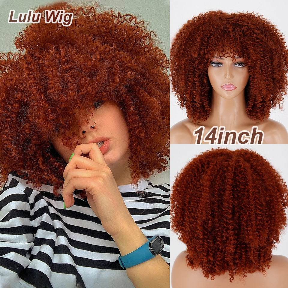 Short Curly Blonde Wig For Black Women Afro Kinky Curly Wig With Bangs Synthetic Natural Glueless Ombre Brown Blonde Cosplay Wig