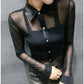 Mesh Transparent Blouse shirt 2023 Cardigan Long Sleeve Slim Womens Tops Nightclub See Through Women Top Sexy women Shirt 196C