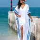 2023 Sexy Cold Shoulder V Neck Bats Sleeve Loose Summer Beach Dress Plus Size Women Beachwear Kaftan Black Dress Q943
