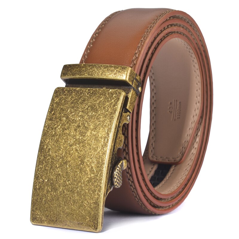 Plyesxale Brown Leather Belt Men 2022 Automatic Buckle Mens Belt For Jeans Vintage Style Mens Belts Luxury Ceinture Homme B9