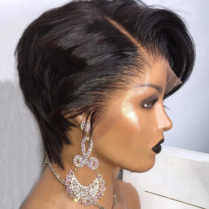 Short Bob Human Hair Wigs For Black Women Brazilian Bone Straight Pixie Cut Wig Cheap T Part Transparent Lace Wigs Pre Plucked