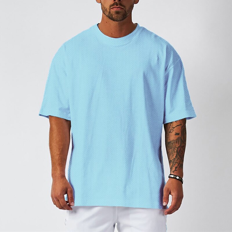 Plain Mesh Fitness Mens Oversized T Shirt Outdoor Hip Hop Streetwear Loose Gym Clothing Half Sleeve T-shirt Bodybuilding Tshirt