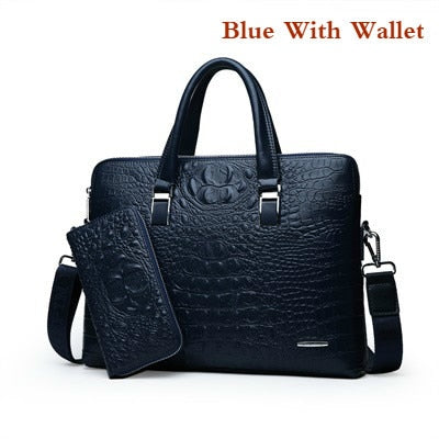 Double Layer Men&#39;s Handbag Men Briefcases Leather Handbags Crocodile Pattern Shoulder Bag Male Business Men Laptop Bag Sac Homme