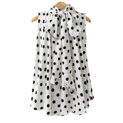 Plus Size Bow Print Big Dot Turtleneck Blouses Shirts 4XL 5XL Streetwear Sleeveless Loose Blouse