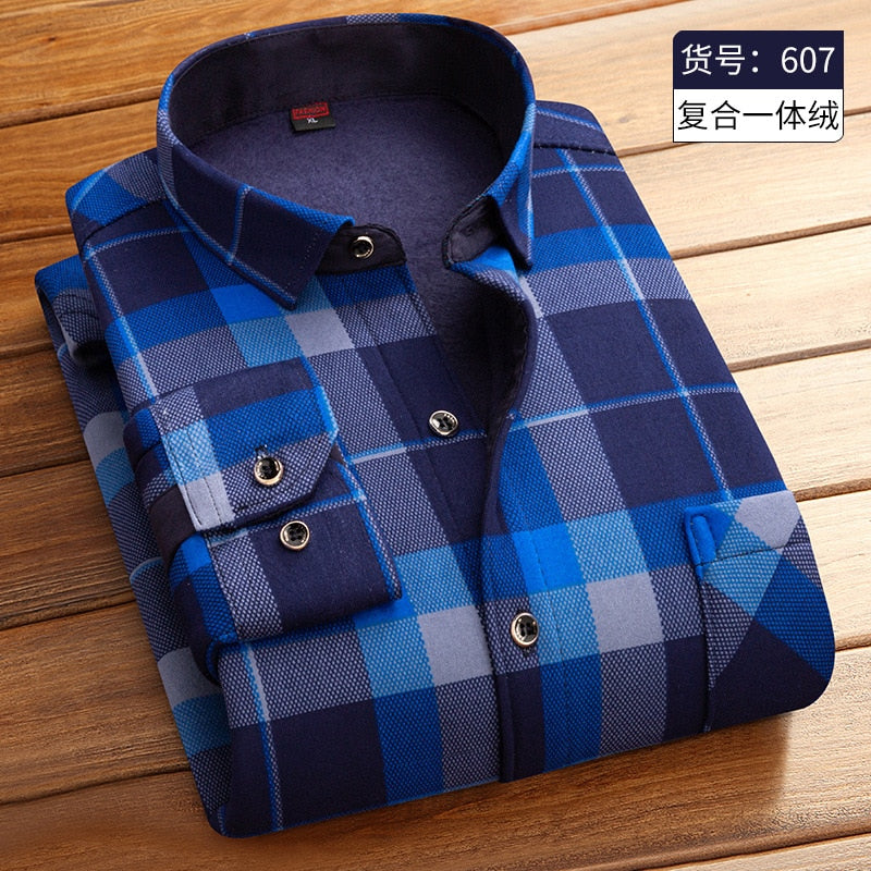 2023 Autumn new style Men&#39;s Fashion Casual Plaid Long Sleeve Shirts winter Men&#39;s Fleece and Thick Warm High Quality Shirt M-5XL