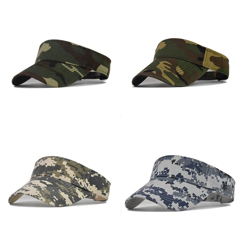 Men&#39;s Camouflage Summer Sun Hats Tactical Army Empty Top Visor Cap Women Adjustable Outdoor Sports Cycling Tennis Cap Beach Hat