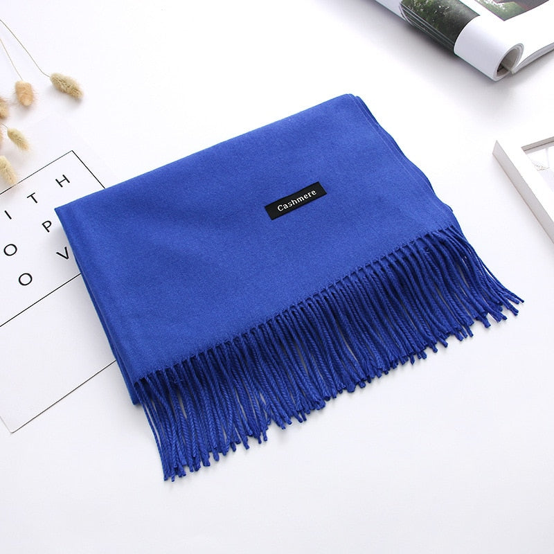 Luxury Solid Women Scarf Winter Cashmere Pashmina Shawls Warm Lady Blanket Wraps Bufanda Scarves Tassel Neck Echarpe 2022