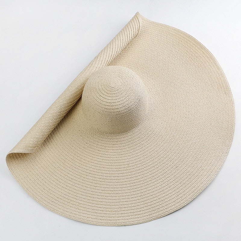 70cm Oversized  Wide Brim Sun Hat Travel  Large UV Protection Beach Straw Hats Women's Summer Floppy Foldable Chapeaux Wholesale