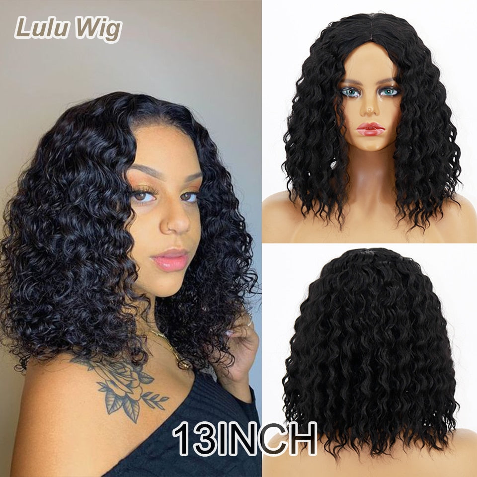 Short Curly Blonde Wig For Black Women Afro Kinky Curly Wig With Bangs Synthetic Natural Glueless Ombre Brown Blonde Cosplay Wig