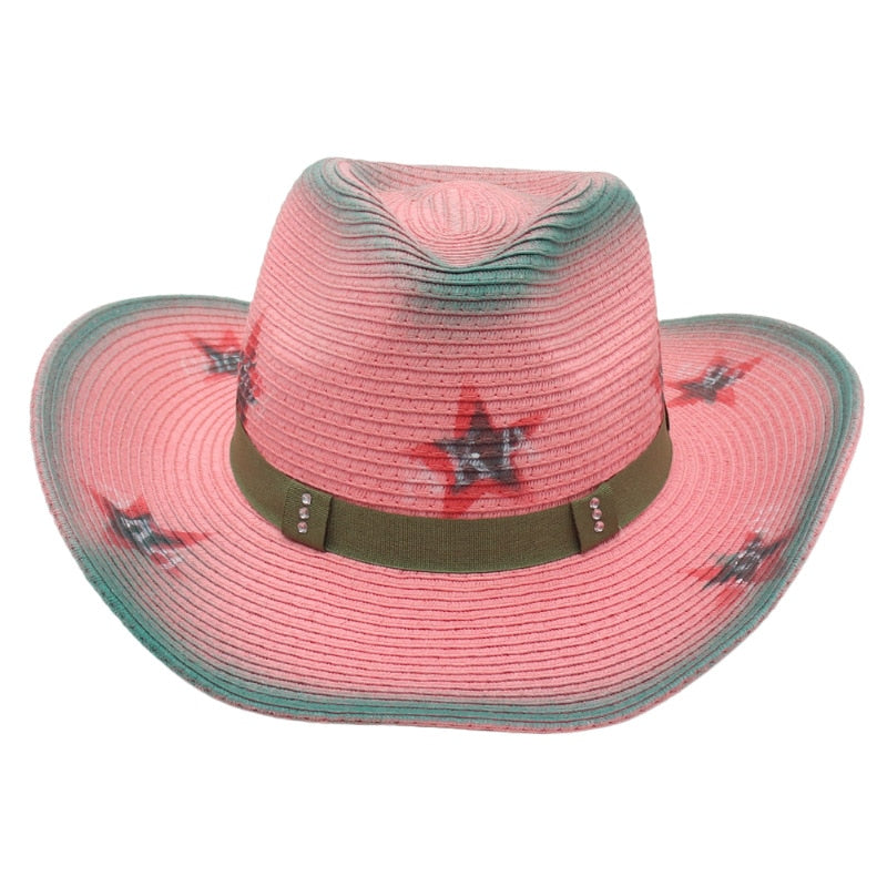 Cowboy hat fashion hollow handmade cowboy straw hat men's summer outdoor travel beach hat unisex solid color western cowboy hat