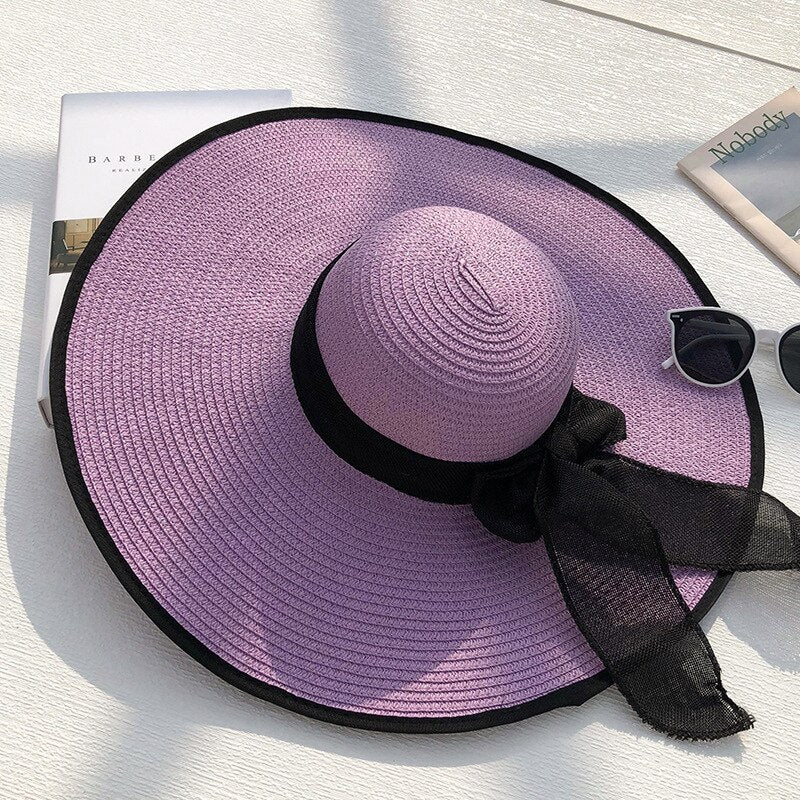 Women Summer Beach Travel Straw Hat Korean Seaside Big Hat Brim Sunblock Sunshade Holiday Foldable Fashion Big Cool Hat