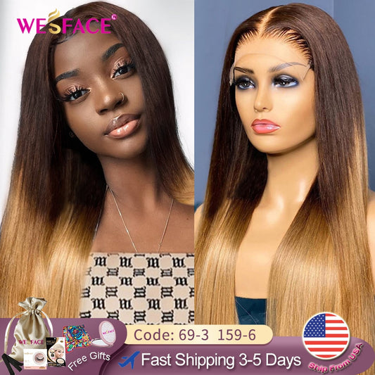 Long Straight Wigs Ombre Brown Blonde Human Hair 13×4 Lace Front Wigs For Black Women Brazilian Human Hair Wigs Remy Hair Wigs