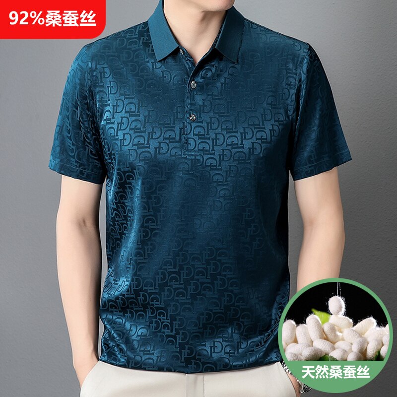 Tcyeek Mulberry Silk T-shirt for Men Clothing Business Casual T-shirts Spring Male Polo Shirt Short Sleeves Top Chemise Homme LM