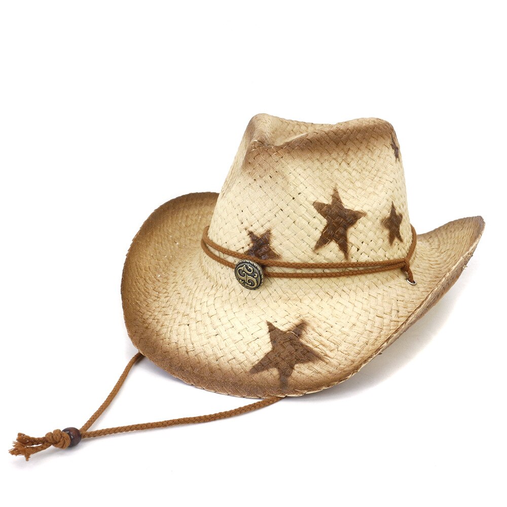 Cowboy hat fashion hollow handmade cowboy straw hat men's summer outdoor travel beach hat unisex solid color western cowboy hat