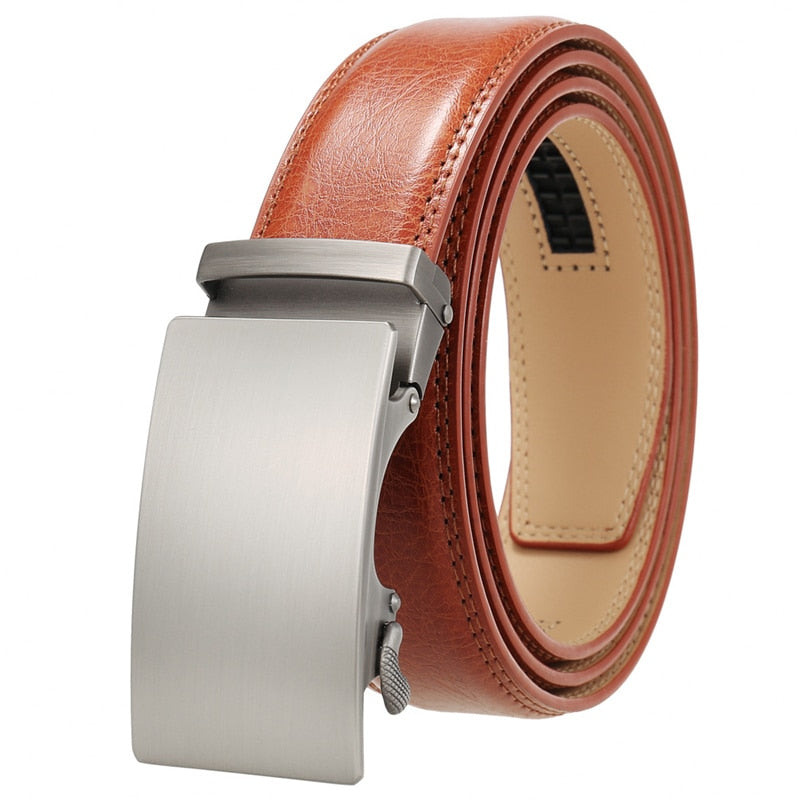 Plyesxale Brown Leather Belt Men 2022 Automatic Buckle Mens Belt For Jeans Vintage Style Mens Belts Luxury Ceinture Homme B9