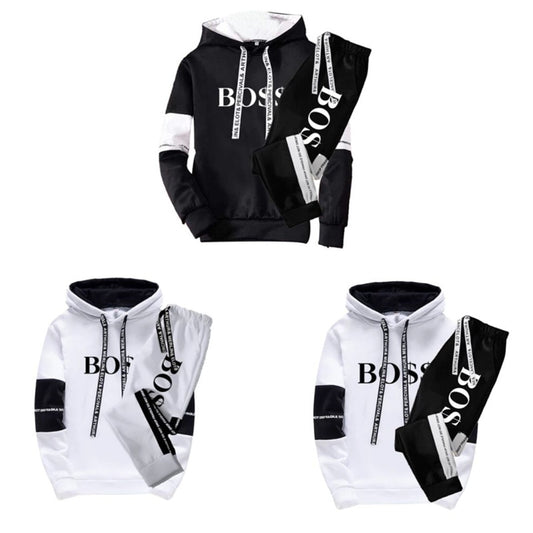 2022 new men's casual wear fashion new black and white letter print hoodie + casual pants 2-piece sweater