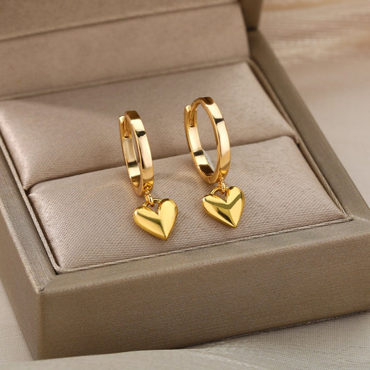 Stainless Steel Heart Earrings For Women Vintage Gold Color Love Heart Drop Earring Wedding Valentine Jewelry Gift Bijoux Femme