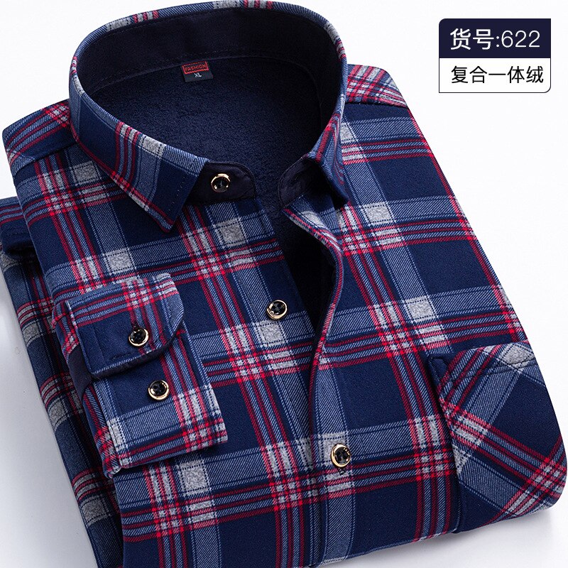 2023 Autumn new style Men&#39;s Fashion Casual Plaid Long Sleeve Shirts winter Men&#39;s Fleece and Thick Warm High Quality Shirt M-5XL