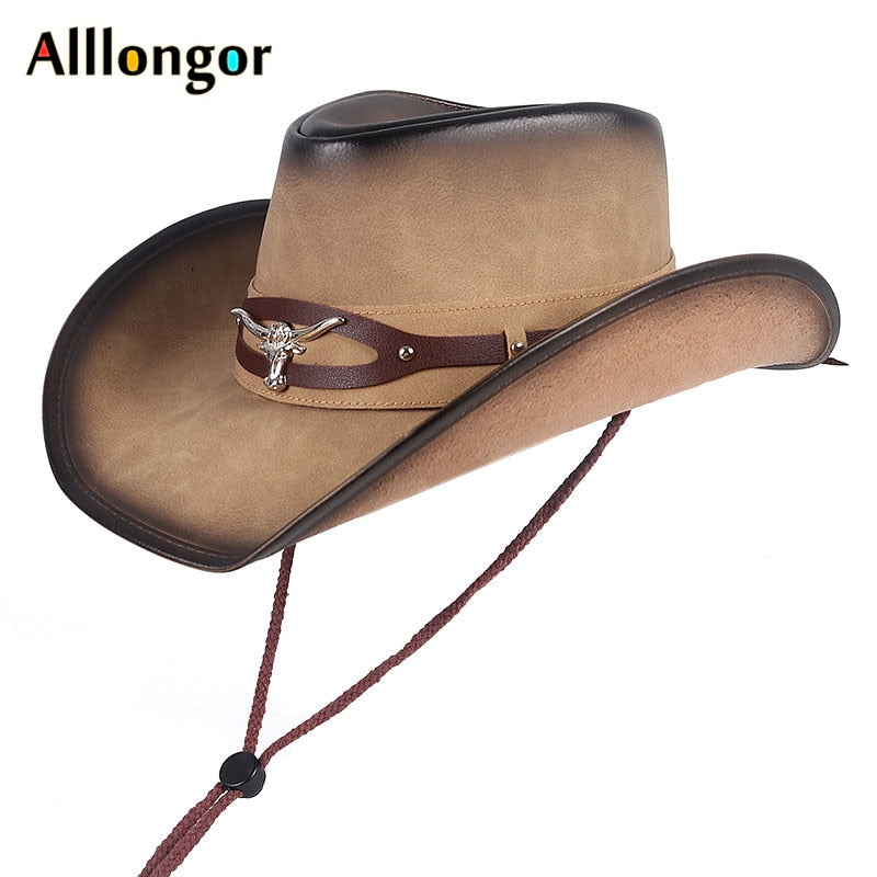 High Quality Classics 2022 Crystal Retro Leather Cappello Cowboy Hat Men Women Sunhat Homme Chapeau Cowboy Western Vintage Cap