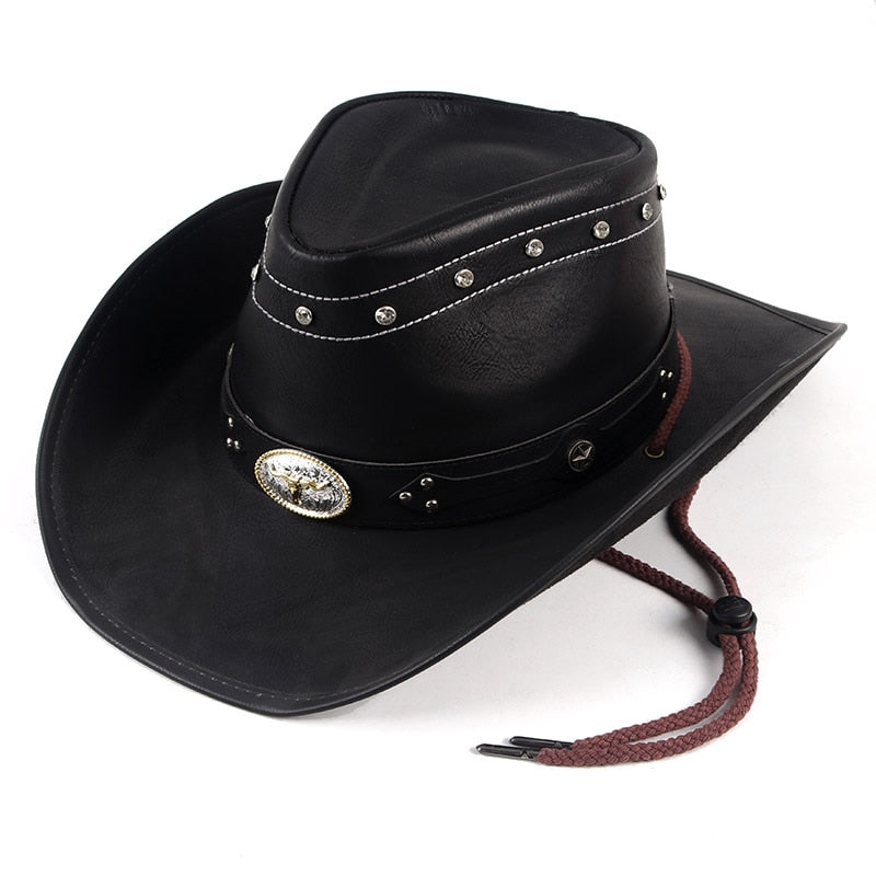 High Quality Classics 2022 Crystal Retro Leather Cappello Cowboy Hat Men Women Sunhat Homme Chapeau Cowboy Western Vintage Cap