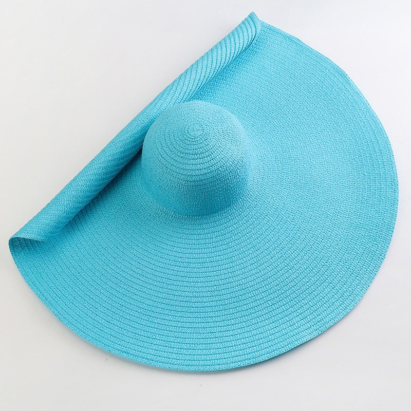 70cm Oversized  Wide Brim Sun Hat Travel  Large UV Protection Beach Straw Hats Women's Summer Floppy Foldable Chapeaux Wholesale