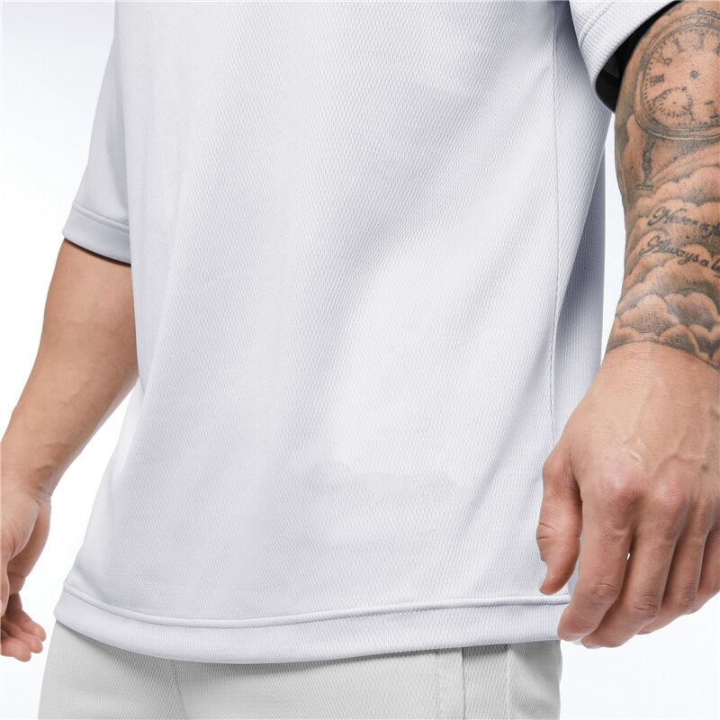 Plain Mesh Fitness Mens Oversized T Shirt Outdoor Hip Hop Streetwear Loose Gym Clothing Half Sleeve T-shirt Bodybuilding Tshirt