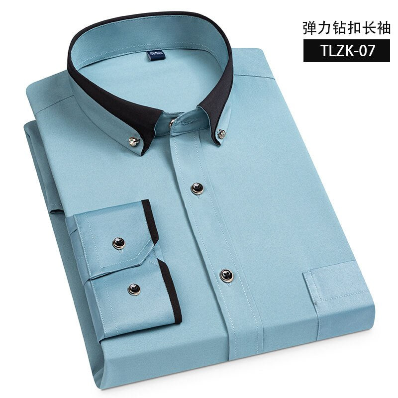 Drill Buckle Anti-wrinkle Social Men Shirts Long Sleeve Slim Fit Business Double Collar Long Sleeve Shirt for Men for Work