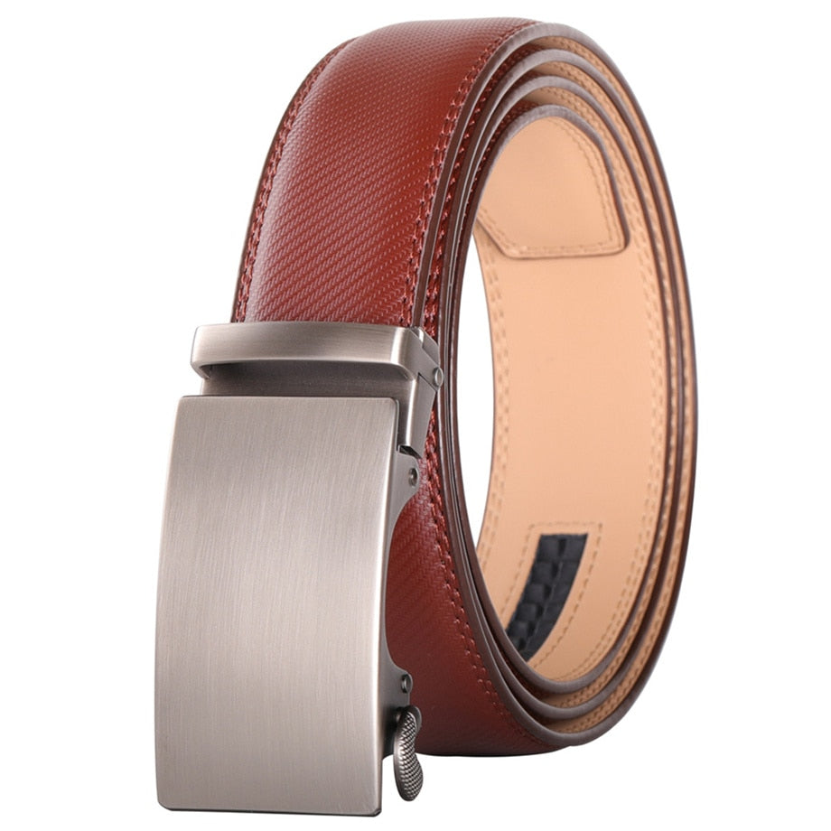 Plyesxale Brown Leather Belt Men 2022 Automatic Buckle Mens Belt For Jeans Vintage Style Mens Belts Luxury Ceinture Homme B9